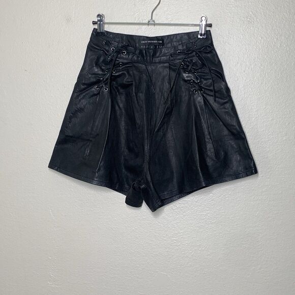 Stolen Girlfriends Club Black Leather Shorts 8 US XS Lace Up Pockets High Waist - Picture 1 of 8